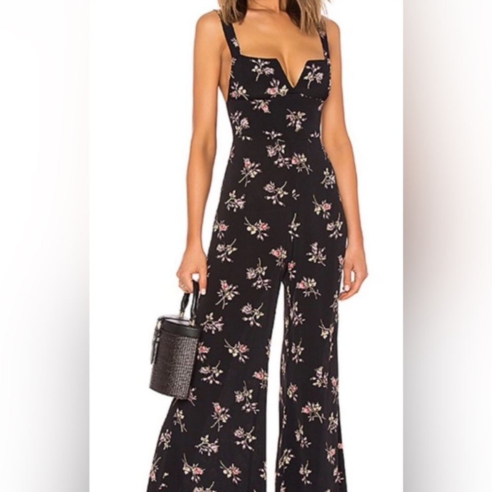 Blue Life Floral Black Wide Leg Jumpsuit
